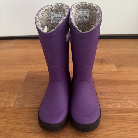 Bogs Kids Waterproof Plush Rain Boots Purple - Barely Worn - Fuzzy Warm size 1 - Picture 12 of 13